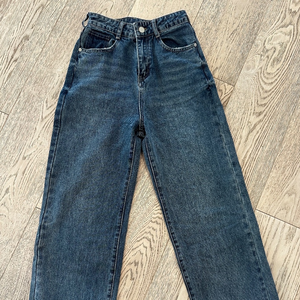 Patchwork Pockets Denim Wide Leg Boyfriend Jeans